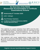 NEPS/SEC & ESCI: An Overview of the RACE (Reasonable Accommodations in Certificate Examinations) Scheme: NEPS/SEC Joint Webinar (3)